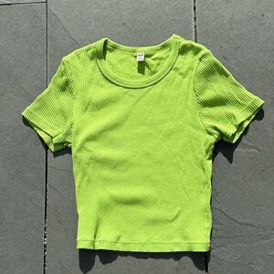 Uniqlo Ribbed Knit‎ Short Sleeve Crop Top Green Sz XS